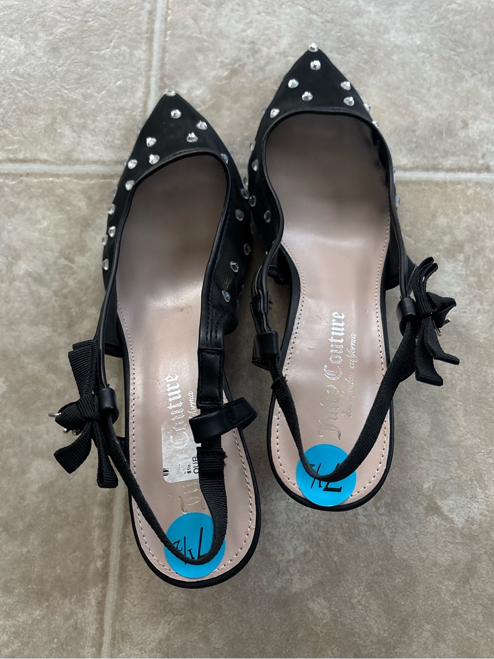 Juicy Couture Black Studded Mesh Kitten Heels - Picture 3 of 5